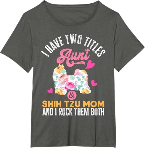 Miniatura 30 de I Have Two Titles Aunt and Shih Tzu Mom | Funny Dog Men Women T-Shirt Black,Navy Blue,Asphalt Grey,Cranberry Red,Red,Kelly Green,Dark Heather