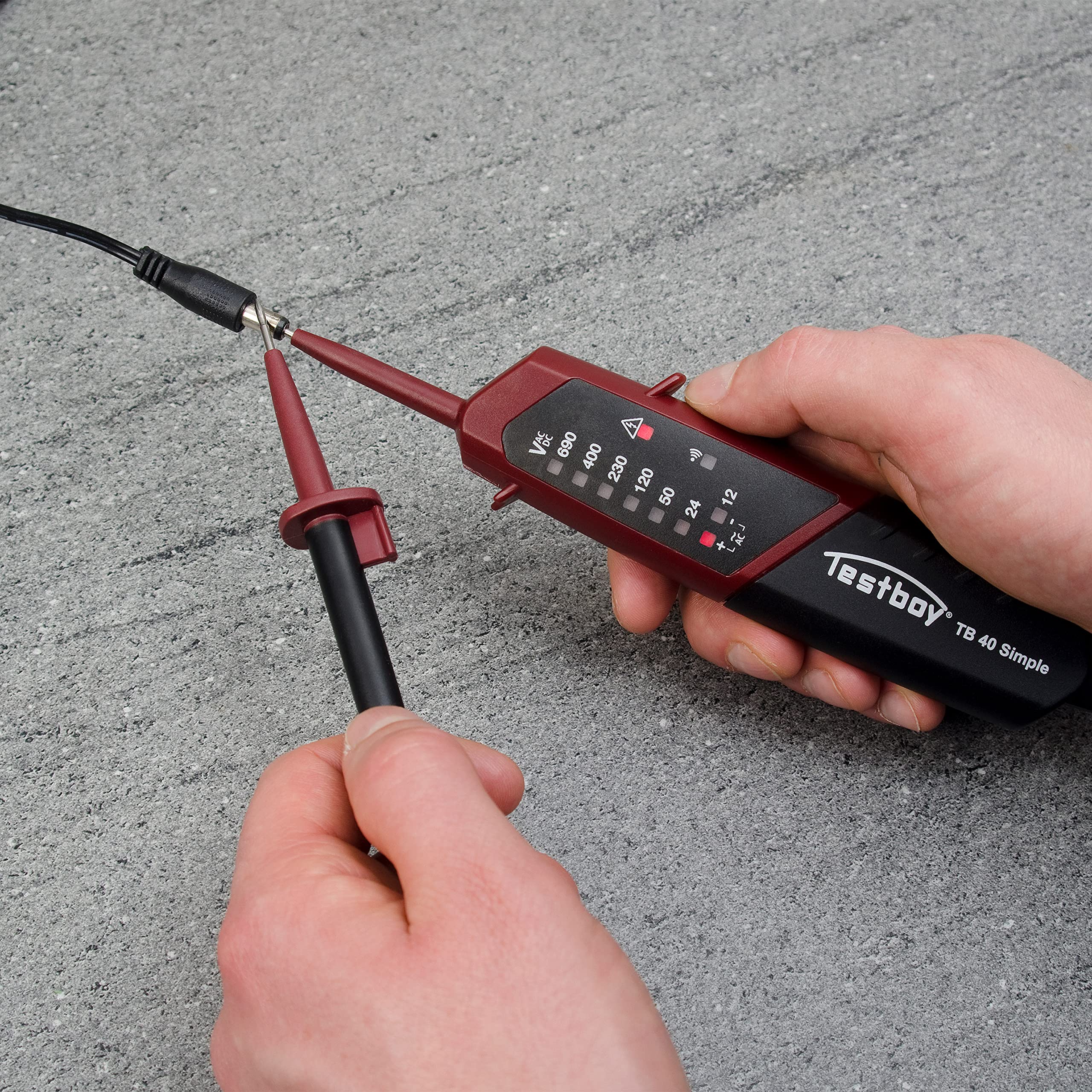 Testboy 40 Comprobador de tensión bipolar sencillo con pantalla LED para tensión continua y alterna (rango de tensión 12-690 V AC/DC, pantalla con 10 LED), negro/rojo