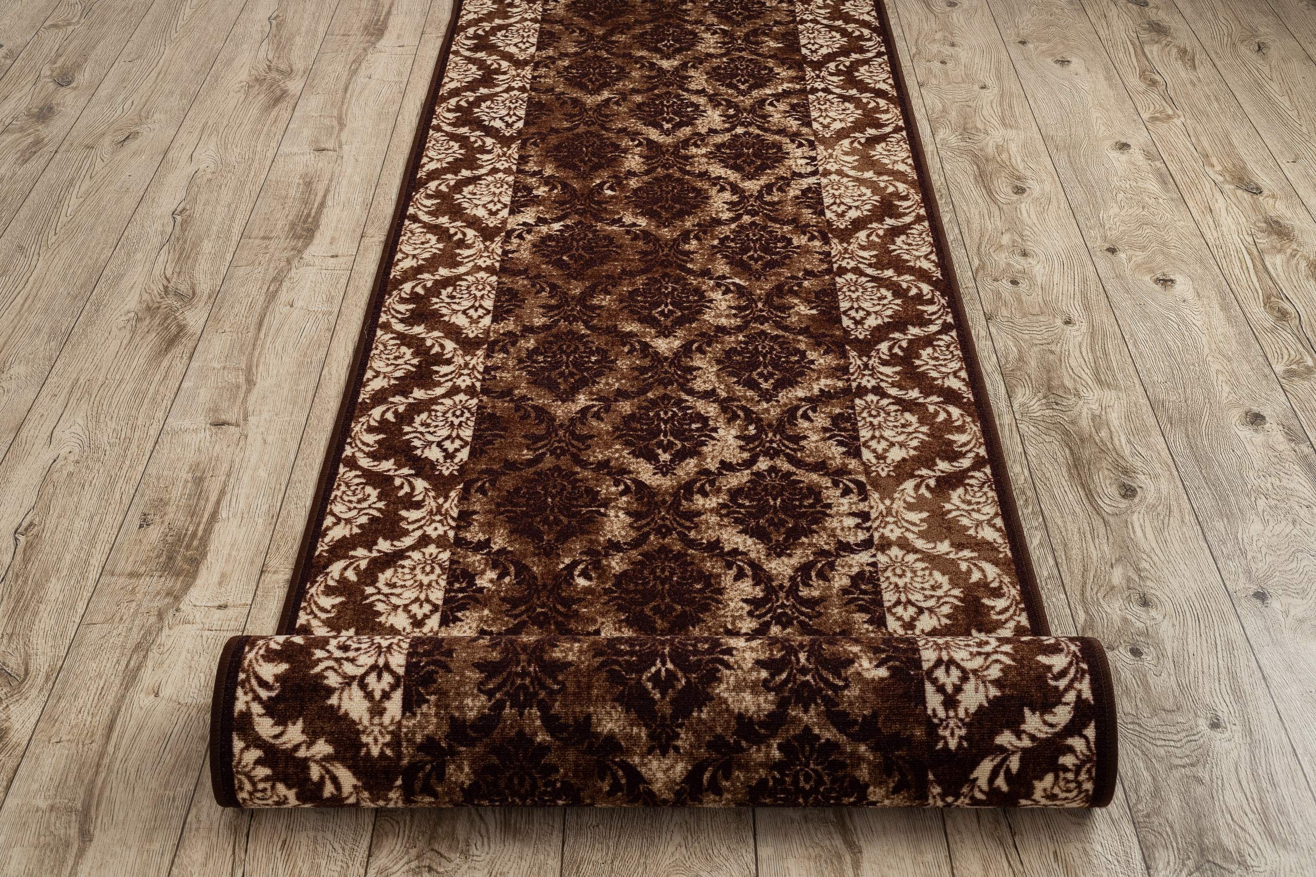 rugsx Tapis de Couloir Romance - Antidérapant, Moderne et Durable, idéal pour la Cuisine, Le Hall et Le Couloir, Marron 100x190 cm