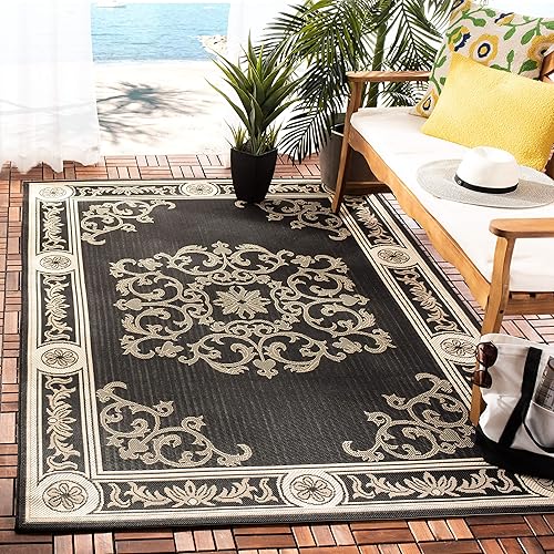 SAFAVIEH Courtyard Collection CY2914 - Alfombra cuadrada para interiores y exteriores, impermeable, fácil limpieza, 6 pies 7 pulgadas, color negro y