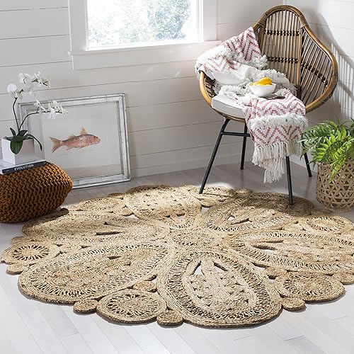 SAFAVIEH Natural Fiber Round Collection 4 x 4 pies alfombra redonda natural NF360A hecha a mano con dije bohemio y estilo rústico de yute