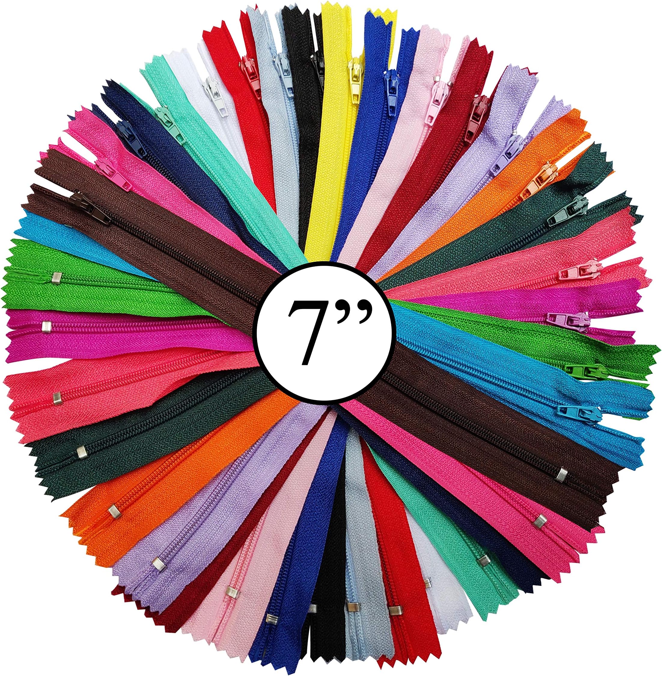 AKORD 50pcs 7 Inches Nylon Zippers for Sewing, Multi Colour, 18cm