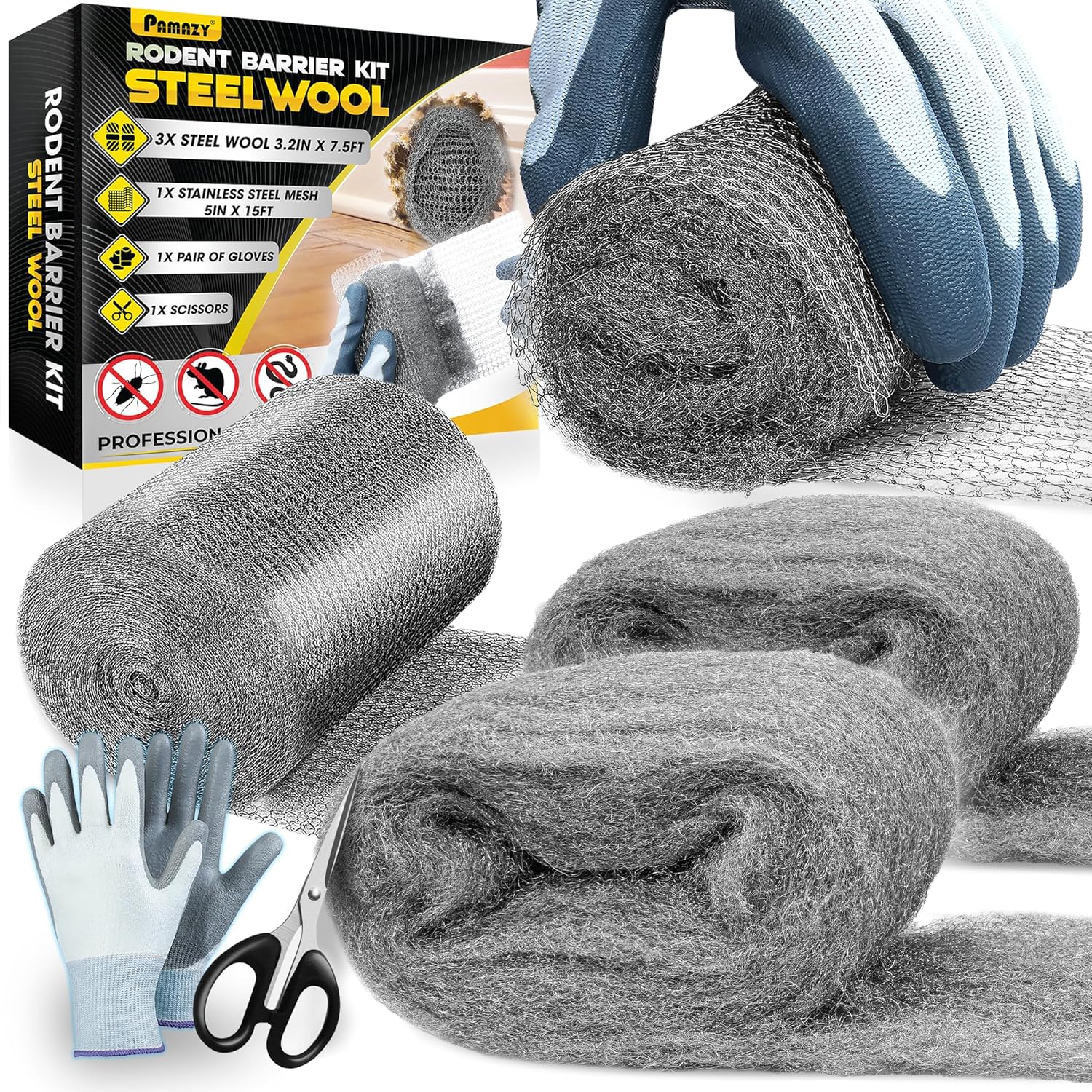 4 Pcs Steel Wool Mice Mesh 2m, JatilEr Wire Wool Mice Anti-Rust 0000 Steel Wool Rodent Control