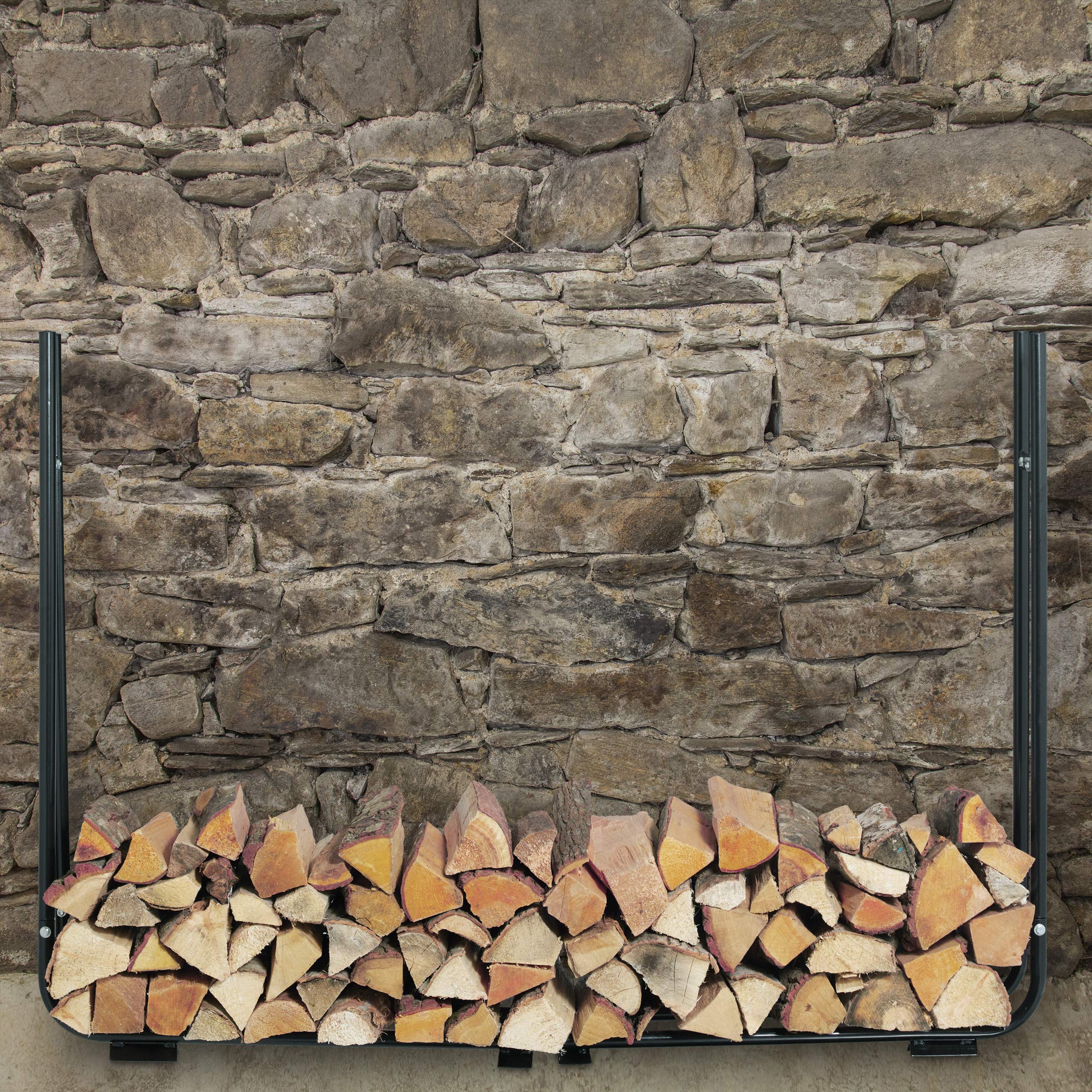 Relaxdays Regał na drewno kominkowe, regulowany, stojak na drewno kominkowe ze stali, regał na drewno opałowe, wys. x szer. x gł.: 106 x 148 – 220 x 22 cm, czarny, stop