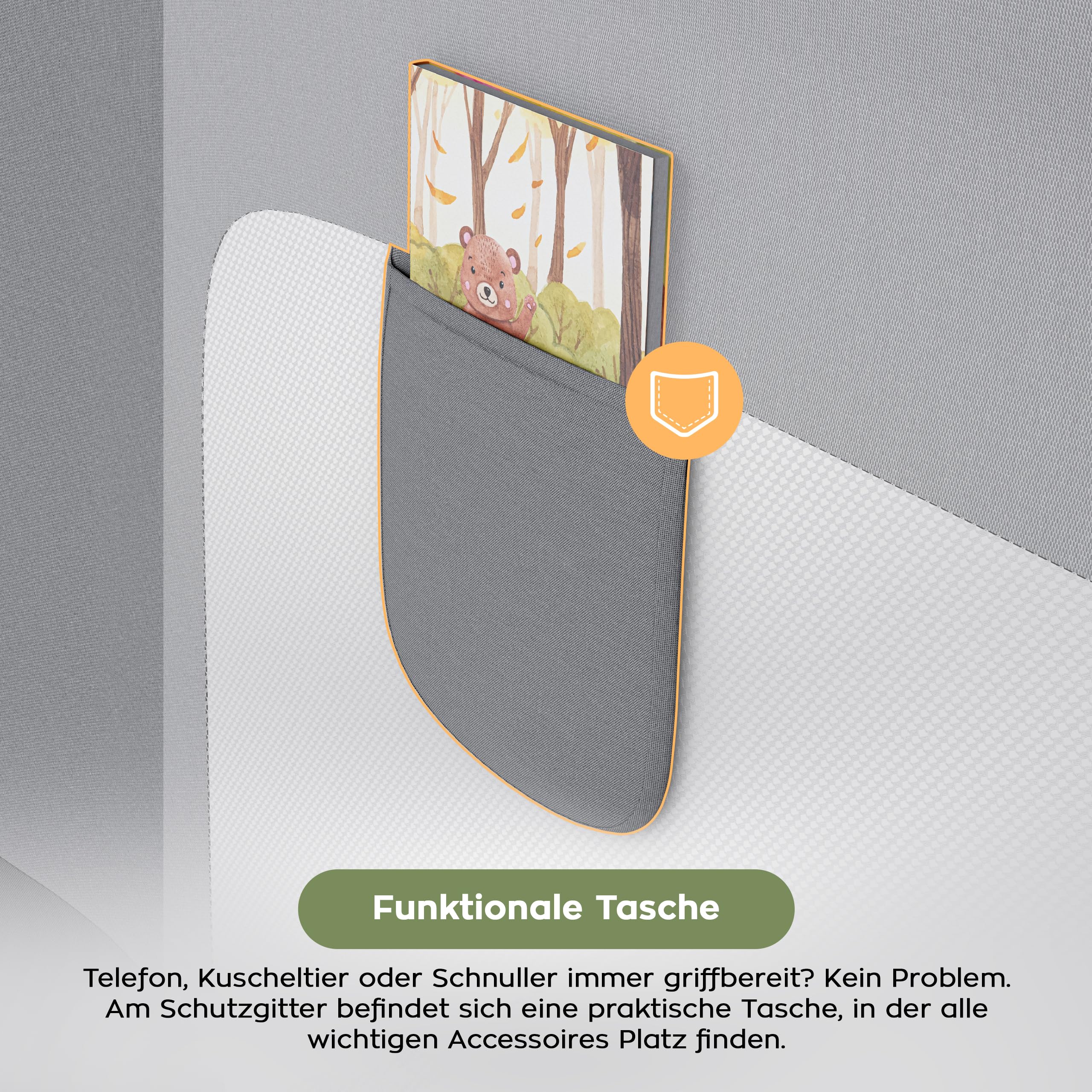 TULANO Cover 46 Bettgitter Kinderbett - Sicherheitsgitter Absenkfunktion - 18-Fach höhenverstellbar - Bettschutzgitter 160 cm - Rausfallschutz für Standardbetten - Für Matratzen 10–28 cm - Grau