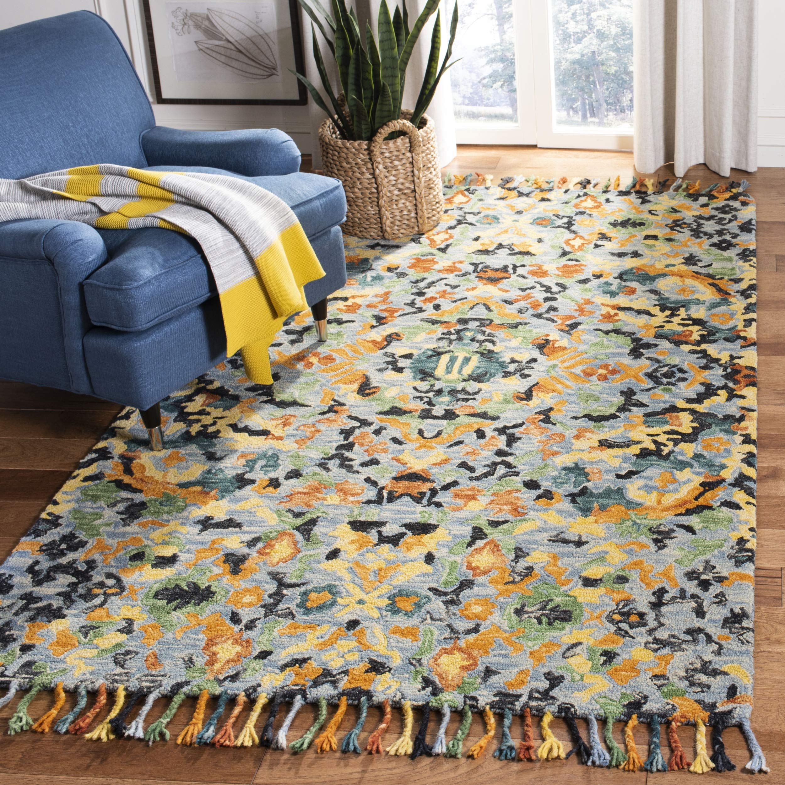 SAFAVIEH Blossom Collection 3' x 5' Blue/Multi BLM452A Handmade Tassel Premium Wool Area Rug