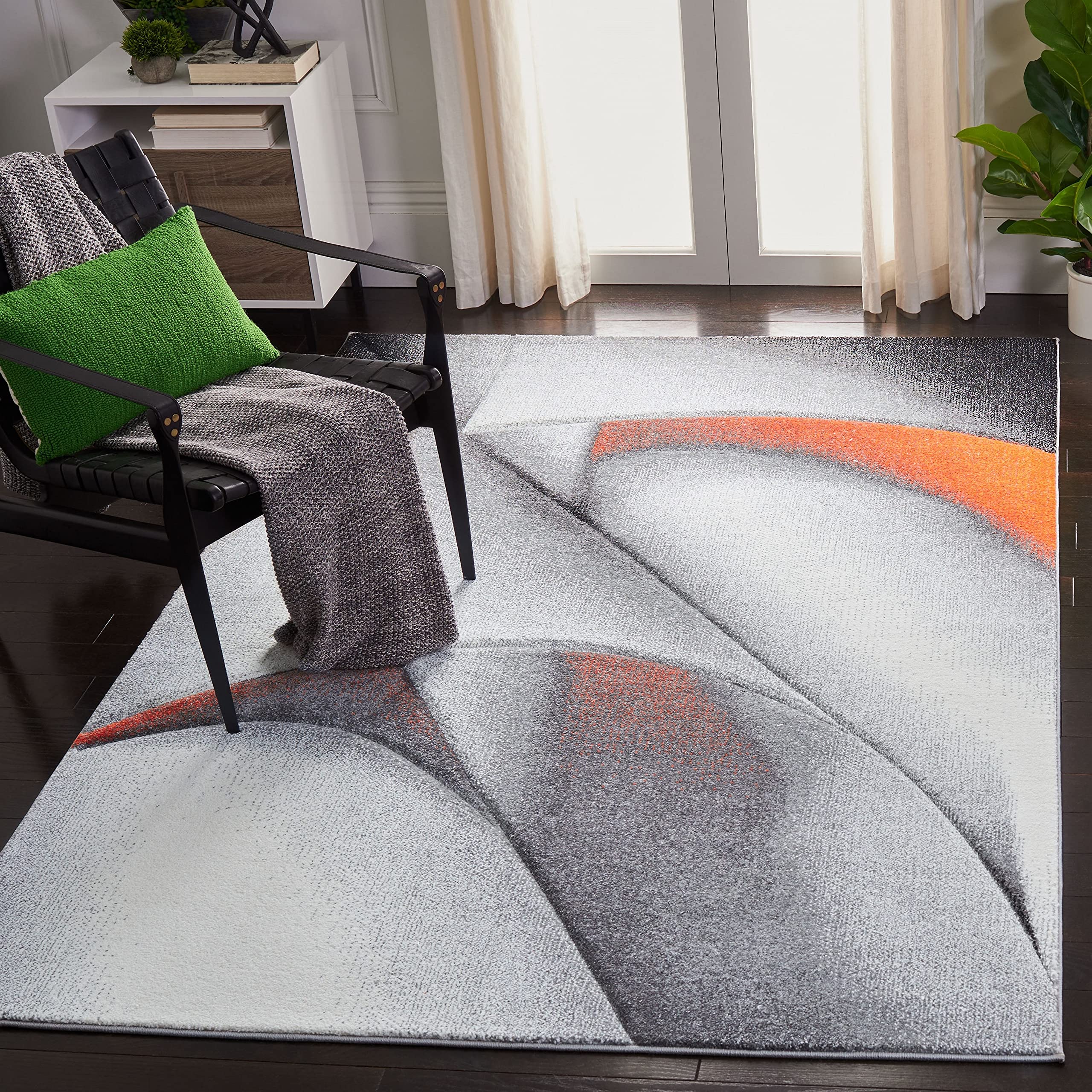 SAFAVIEH Hollywood Collection Accent Rug - 2'7" x 5', Grey & Orange, Mid-Century Modern Design, Non-Shedding & Easy Care, Ideal for High Traffic Areas