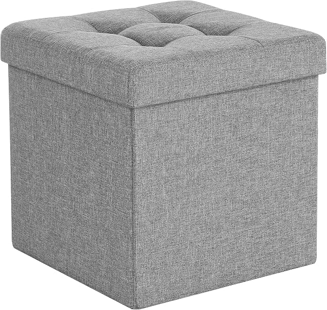 SONGMICS Storage Ottoman, Padded Foldable Bench, Chest with Lid, 40L Capacity, Holds up to 300 kg, for Bedroom, Hallway, Living Room, Light Grey LSF82GYX