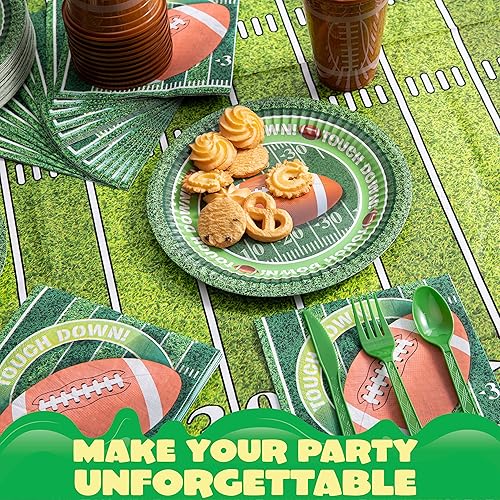 Miniatura 5 de JOYIN - 72 piezas de platos de papel de fútbol de touchdown, suministros de accesorios para fiestas del día de juego de fútbol (9 pulgadas de grande)