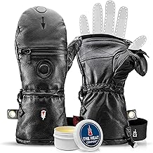 THE HEAT COMPANY Shell Full Leather Moufles - L'innovation des Gants - Gants Cuir dépliables - Gants Hiver Extra Chauds - Gants tactiles - Gants de Ski pour Homme & Femme - sans sous-Gant