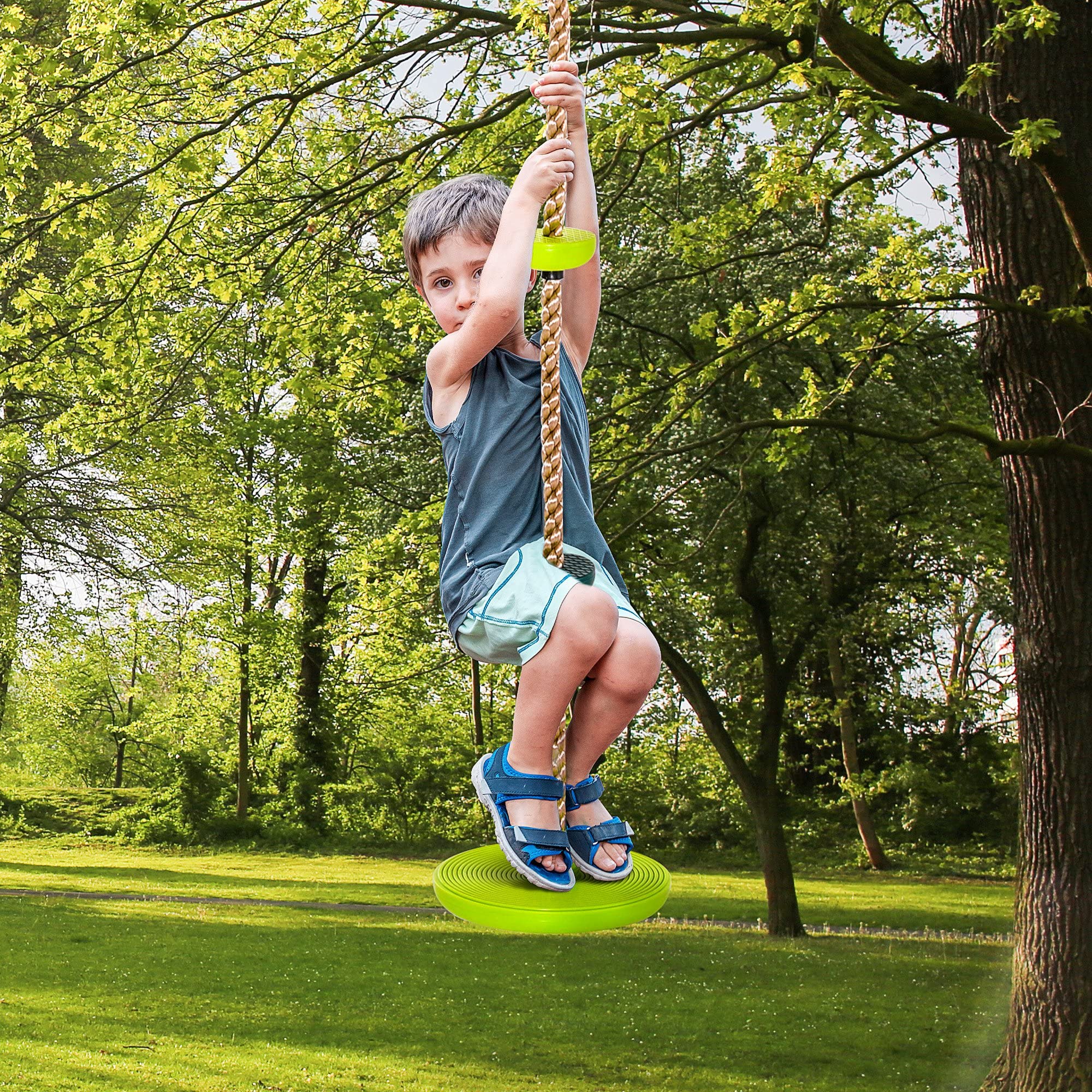Balançoire Extérieure Arbre Enfant Disque Avec Corde Escalade - Charge 150 Kg Rouge