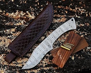 Damascus Knife Making Kit DIY Handmade Knife Kit Includes Knife Blank Knife Steel Blade, Pins, Knife with Sheath, Handle Scales for Knife Making Supplies, Knife Steel (DAMASCUS KIT) - SOGO KNIVES