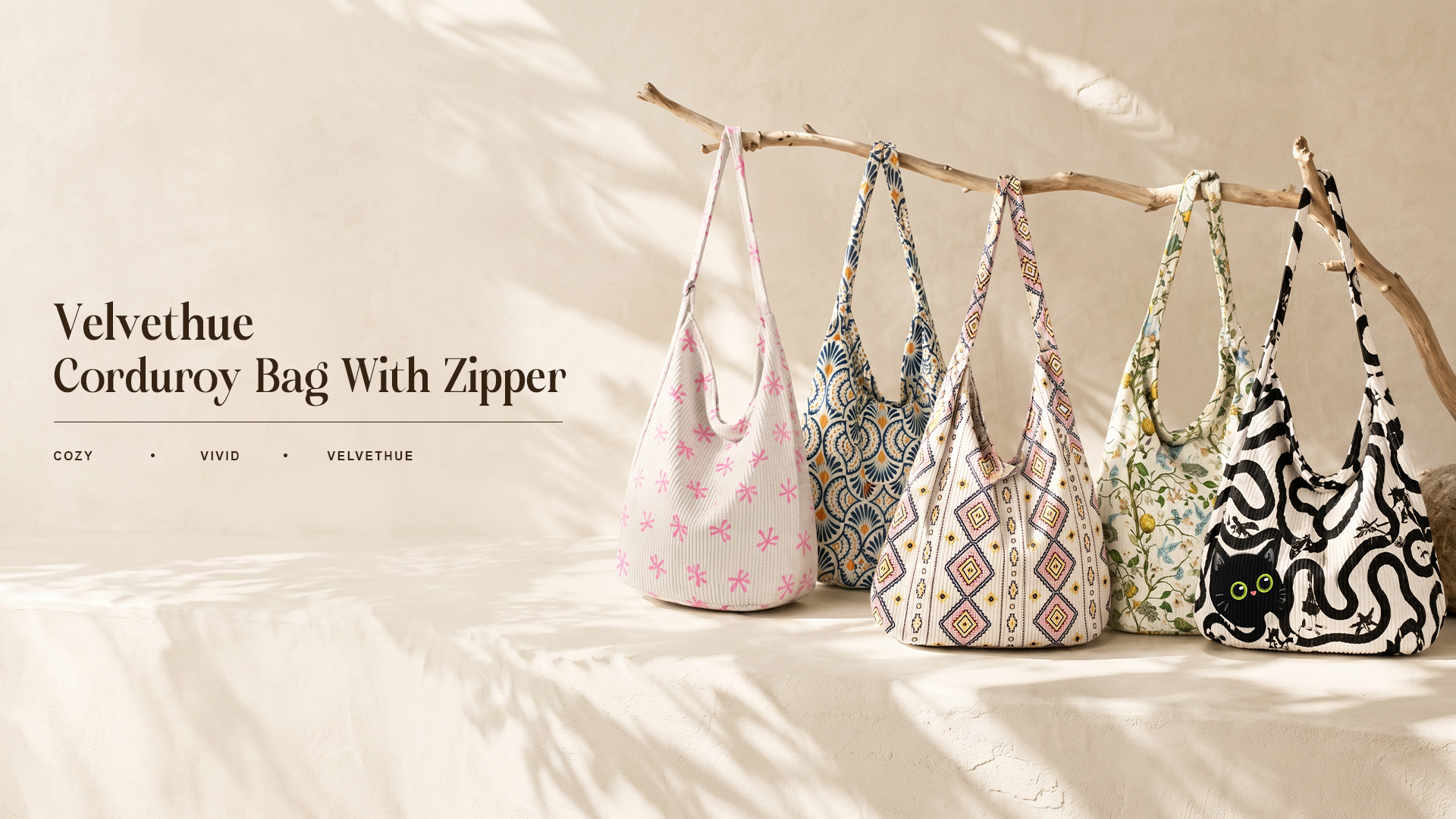 Bolso Hobo de Pana para mujer grande con cierre miniatura 7