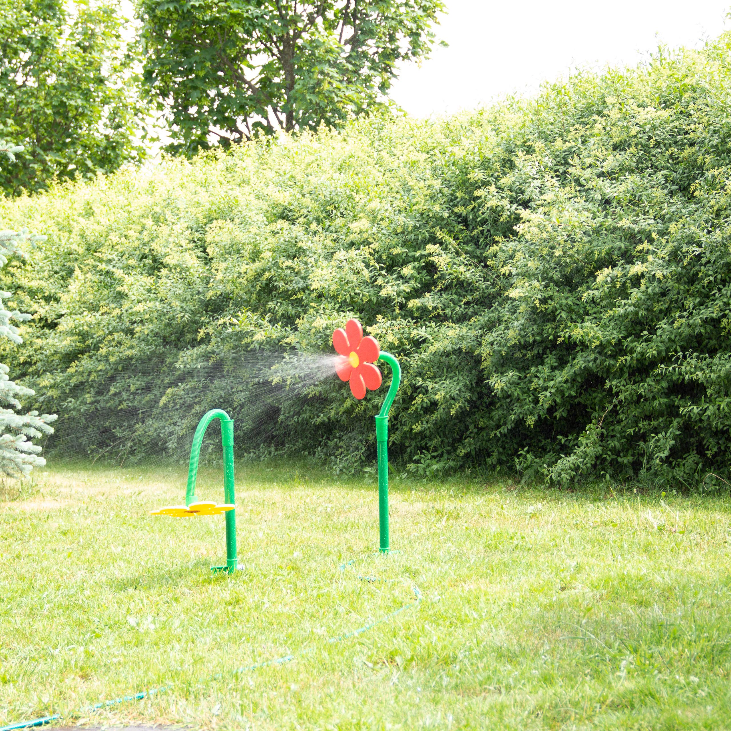 Relaxdays Fleur arroseuse lot de 2 arroseur jardin tuyau arrosage 6 mètres 360°C HxlxP: 105 x 28 x 28 cm, rouge/jaune