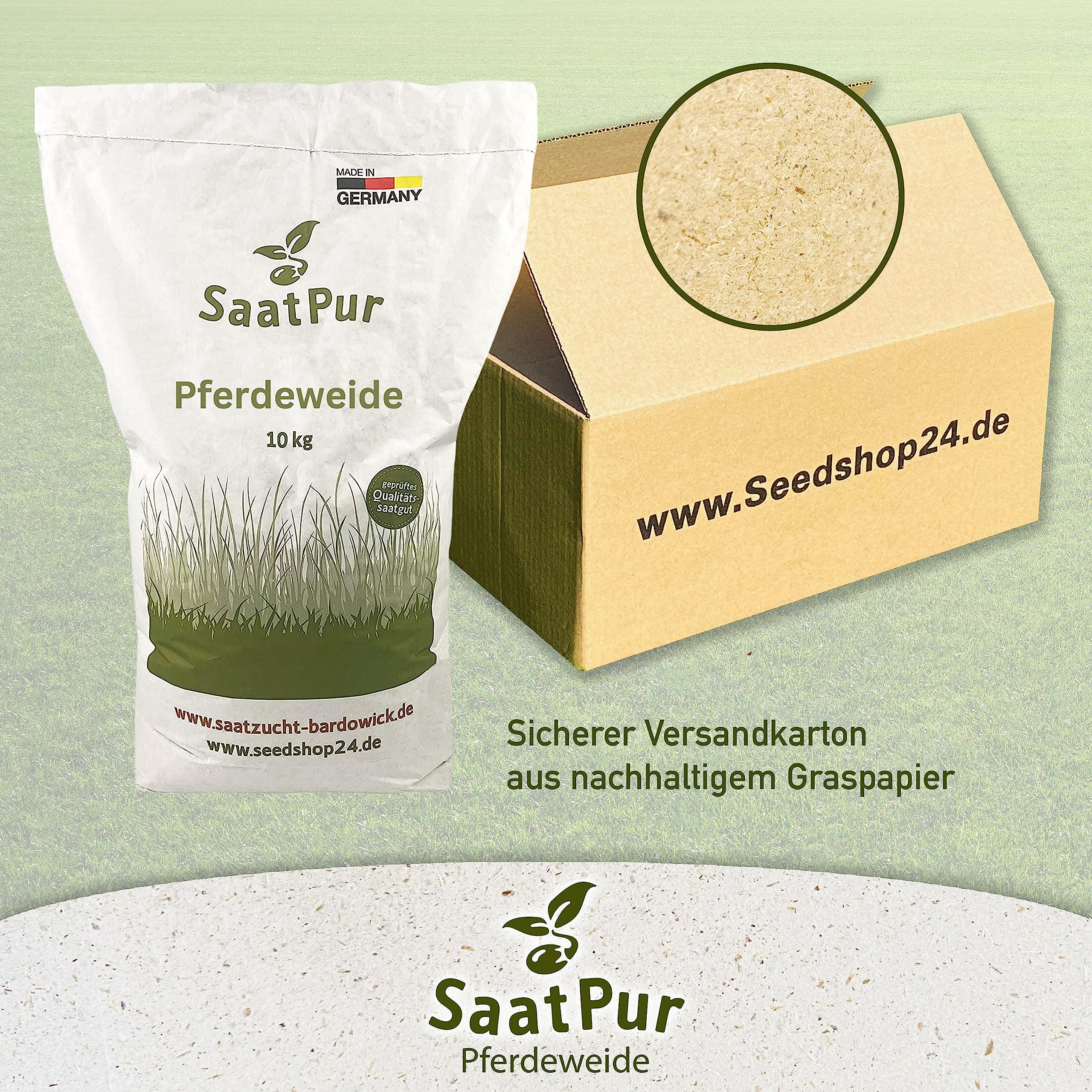 SaatPur® Pferdeweide Fruktanarm, 10 kg für 3.000 m², Reduziert die Hufrehe, Hoher Futterwert für strukturreiches Futter, dichte Narbe, Neusaat und Nachsaat