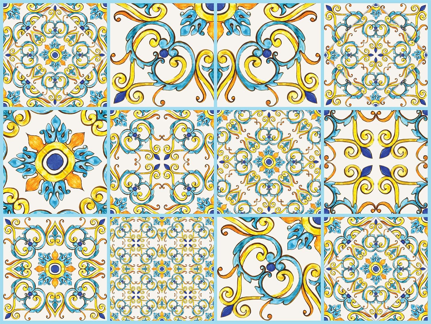 The Nisha 24 PC Pack Art Eclectic Peel and Stick Wall Sticky Backsplash Vinyl Waterproof Removable Tile Sticker Decals for Bathroom & Kitchen, 4x4 Inch, Classic 1286