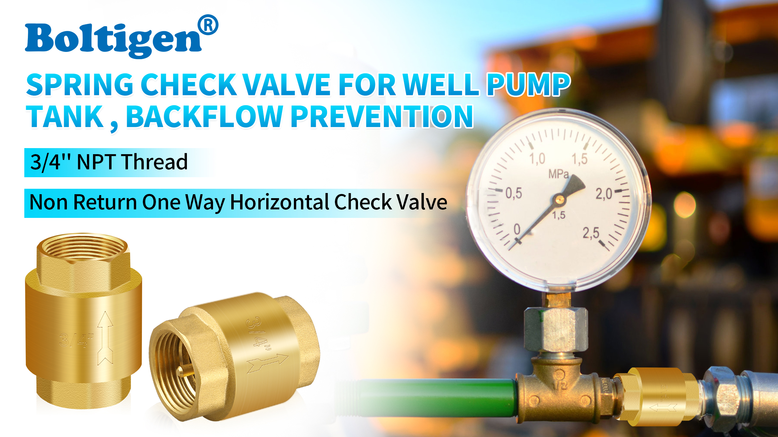 2PCS 3/4 NPT Thread Spring Check Valve, Brass Non Return One Way Horizontal Check Valve Vertical Inline Water Check Valve For Well Pump Tank Backflow Prevention - View #11