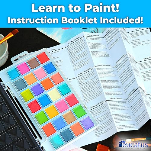 Miniatura 6 de Juego de acuarela de 28 colores brillantes no tóxicos de fácil limpieza con pincel. La pintura brillante lavable es divertida, brillante y de secado