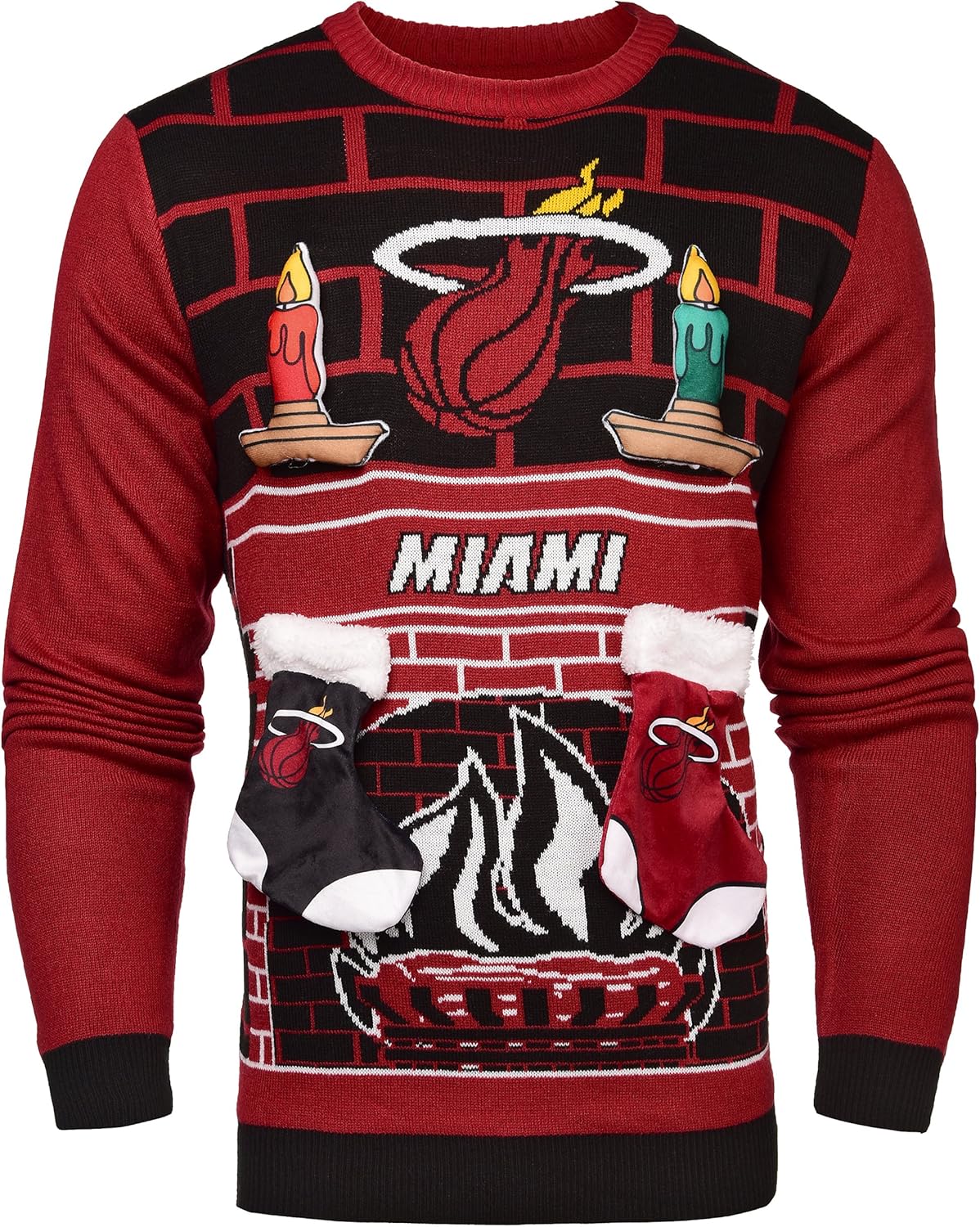 FOCO NBA Ugly 3D Sweater - Red Crew Neck Sweater Pullover - Long Sleeve - Adults