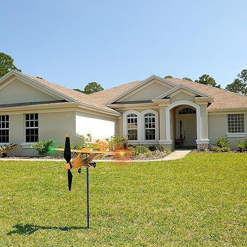 Miniatura 3 de Veleta de viento de avión brillante, con luz LED, veletas para patio, cobertizos de jardín, veletas de viento, cúpula, veletas, casa, veletas,