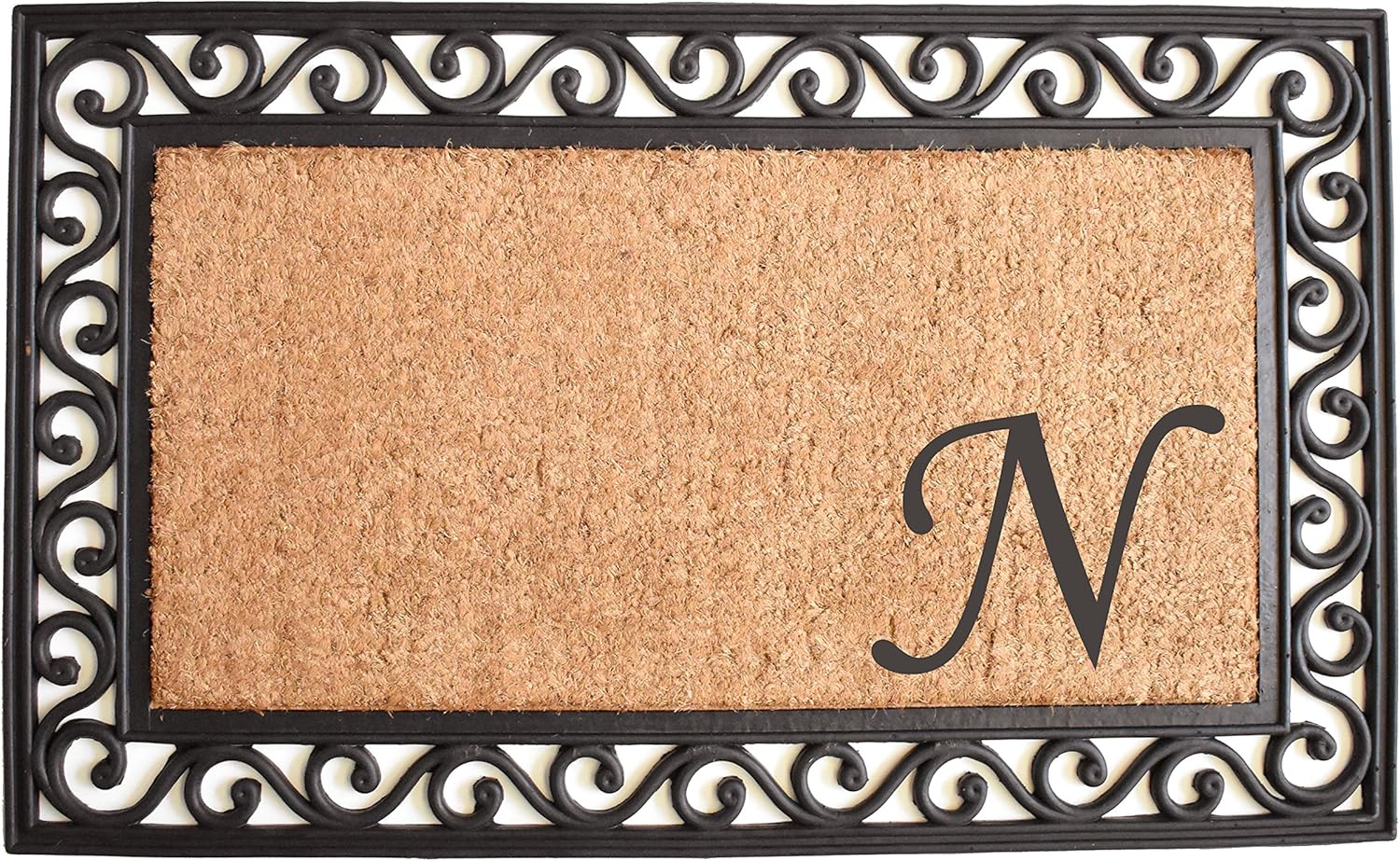 Home & More 104021830 Versailles Monogram Doormat 18" x 30", Natural/Black (Letter N)