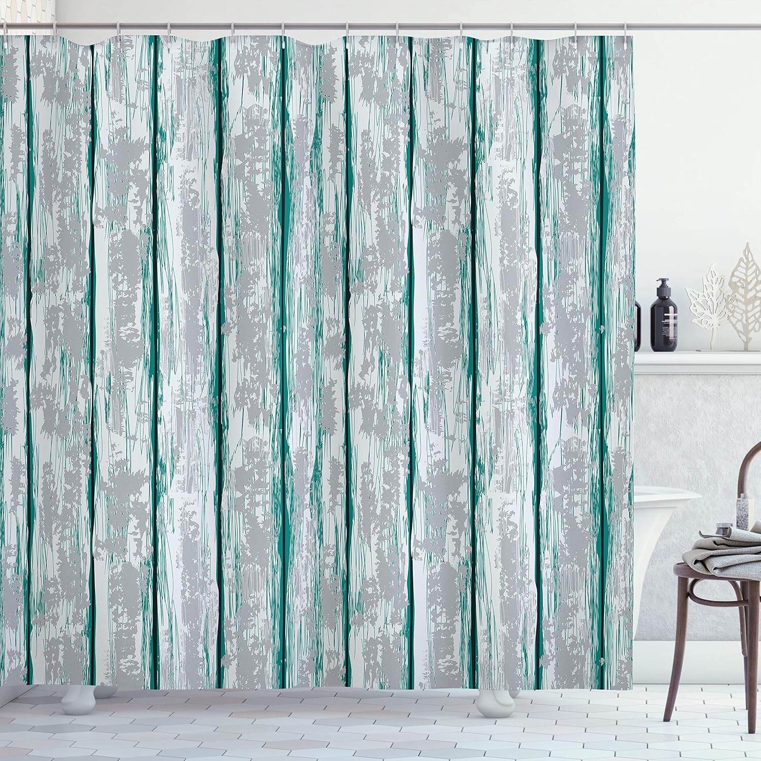 Lunarable Plaid Shower Curtain, Striped Geometric British Pattern Modern Design Elements in Patel Colors, Cloth Fabric Bathroom Decor Set with Hooks, 69" W x 70" L, Dark Teal