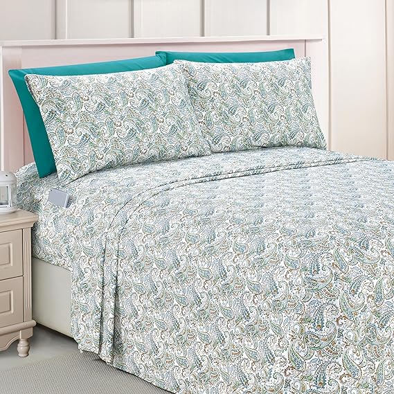 Elegant Comfort Luxury Soft Bed Sheets Paisley Pattern - 1500 Premium Hotel Quality Microfiber Softness Wrinkle and Fade Resistant (4-Piece) Bedding Set, Twin/Twin XL, Paisley Teal
