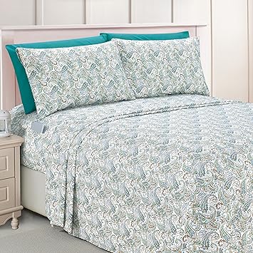 Elegant Comfort Luxury Soft Bed Sheets Paisley Pattern - 1500 Premium Hotel Quality Microfiber Softness Wrinkle and Fade Resistant (4-Piece) Bedding Set, Twin/Twin XL, Paisley Teal