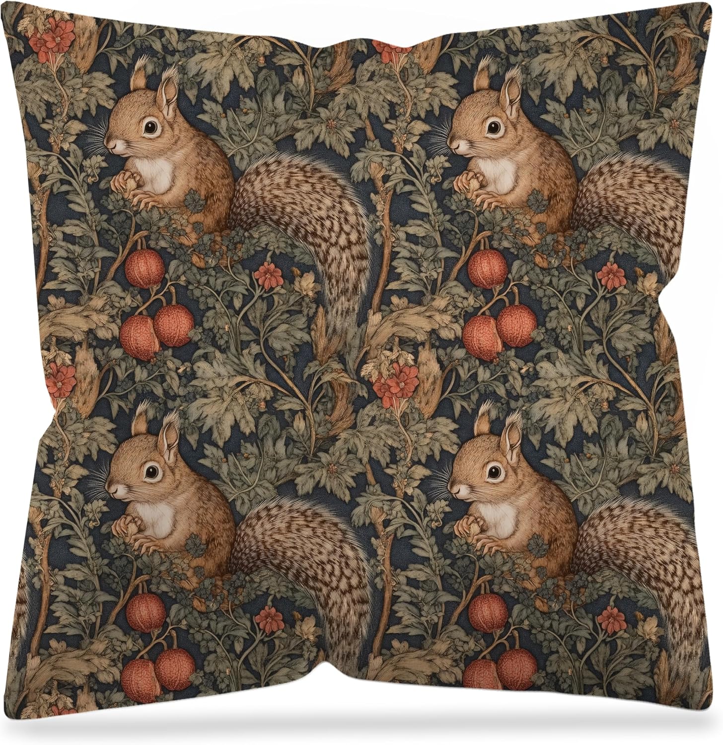 Vintage Botanical Squirrel Pillow Covers 18x18 Double-Sided, Art Nouveau Decor, Cottagecore Rustic Forest Squirrel Decorative Pillow Covers for Home Bedroom Living Room