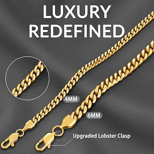 Miniatura 3 de Momlovu Cadena chapada en oro de 18 quilates en tono plateado para hombres y niños, cadena de eslabones cubanos de acero inoxidable chapado en oro