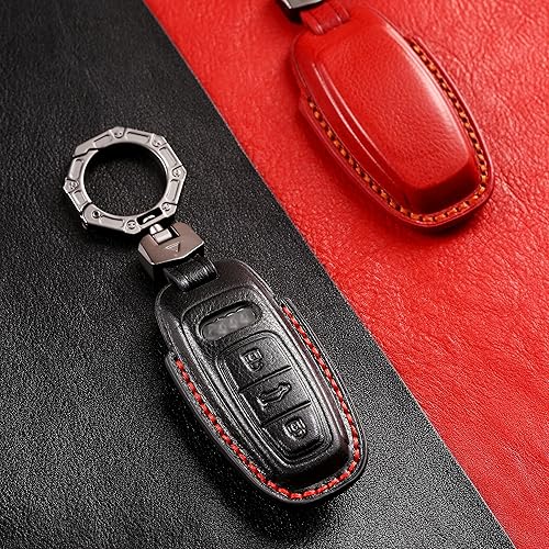 Miniatura 3 de ontto Funda para llave de coche inteligente con llavero de cuero compatible con Audi A8 A6 A7 Q8 Q7 C8 E-Tron 2020 negro (tipo C)
