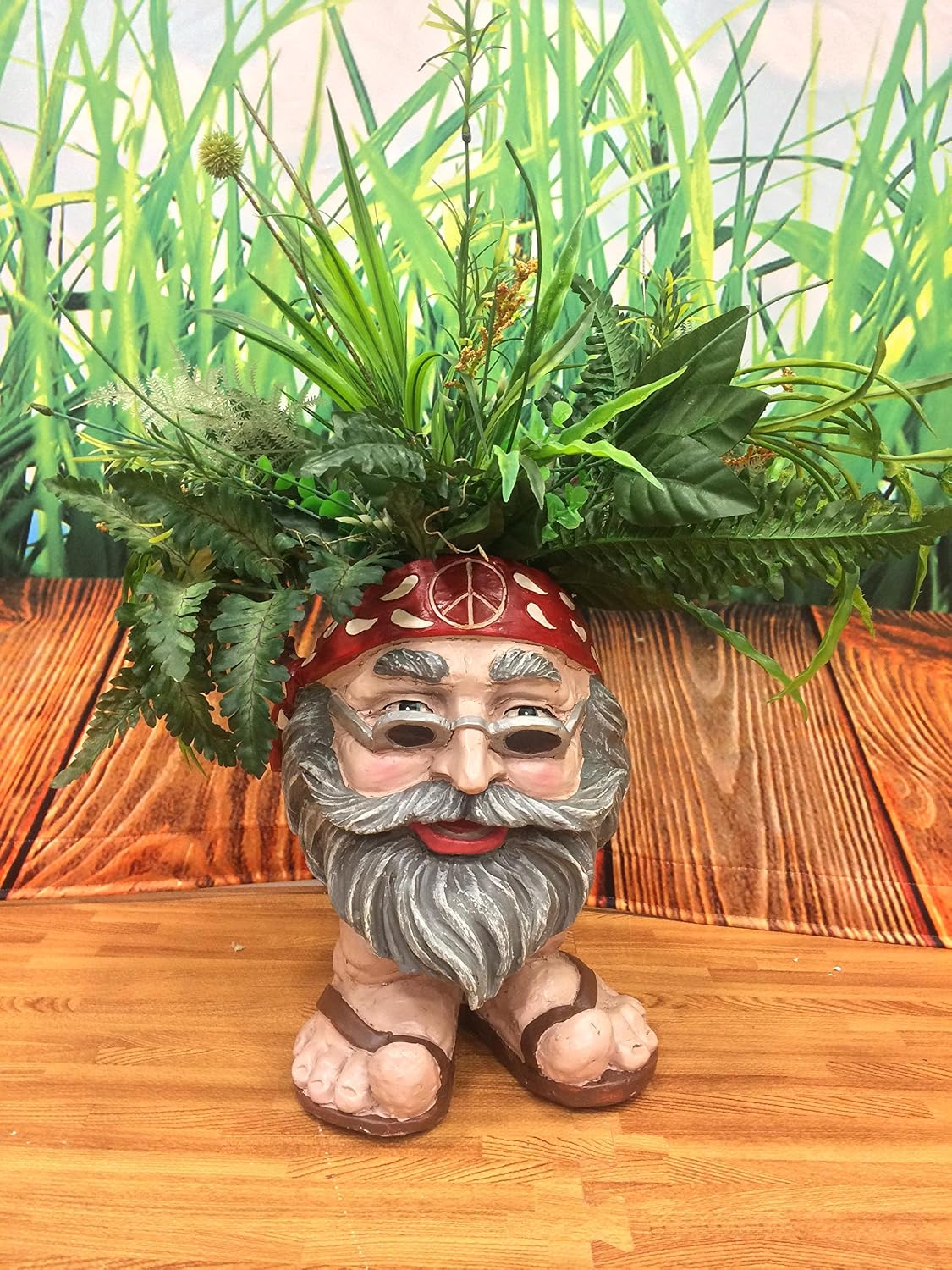 Homestyles 37489 Hippie Jerry Painted 13" Face Planter Garden Statue (Holds 4" Pot)
