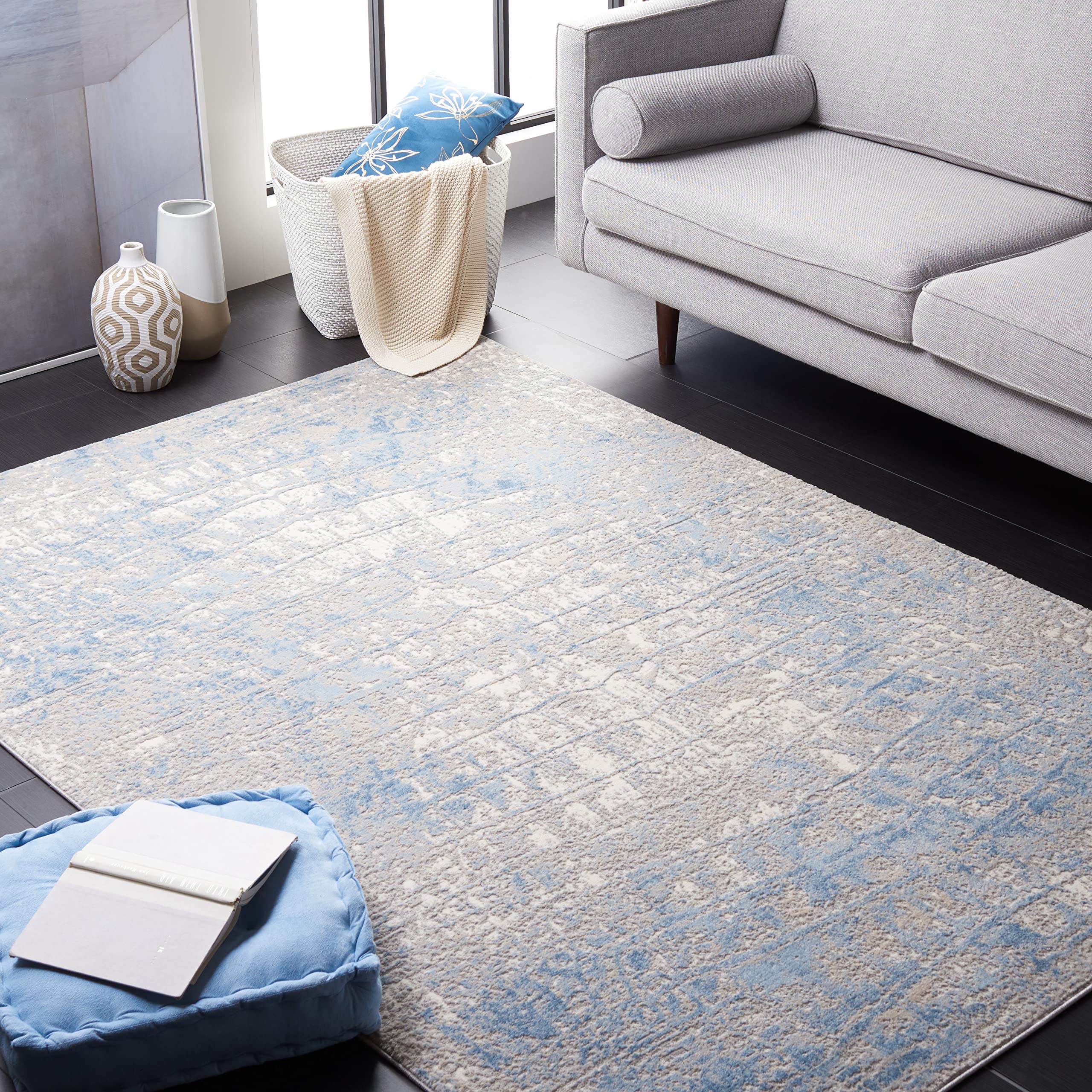 safavieh area rug 8x10 - lagoon collection - large - blue & grey, modern abstract design, non-shedding & easy cleaning, ideal for living room, bedroom, office, dining space (lgn574m)