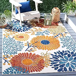 SAFAVIEH Cabana Collection 4' x 6' Cream / Red CBN832A Floral Indoor/ Outdoor Non-Shedding Easy Cleaning Patio Backyard Porch Deck Mudroom Accent Rug