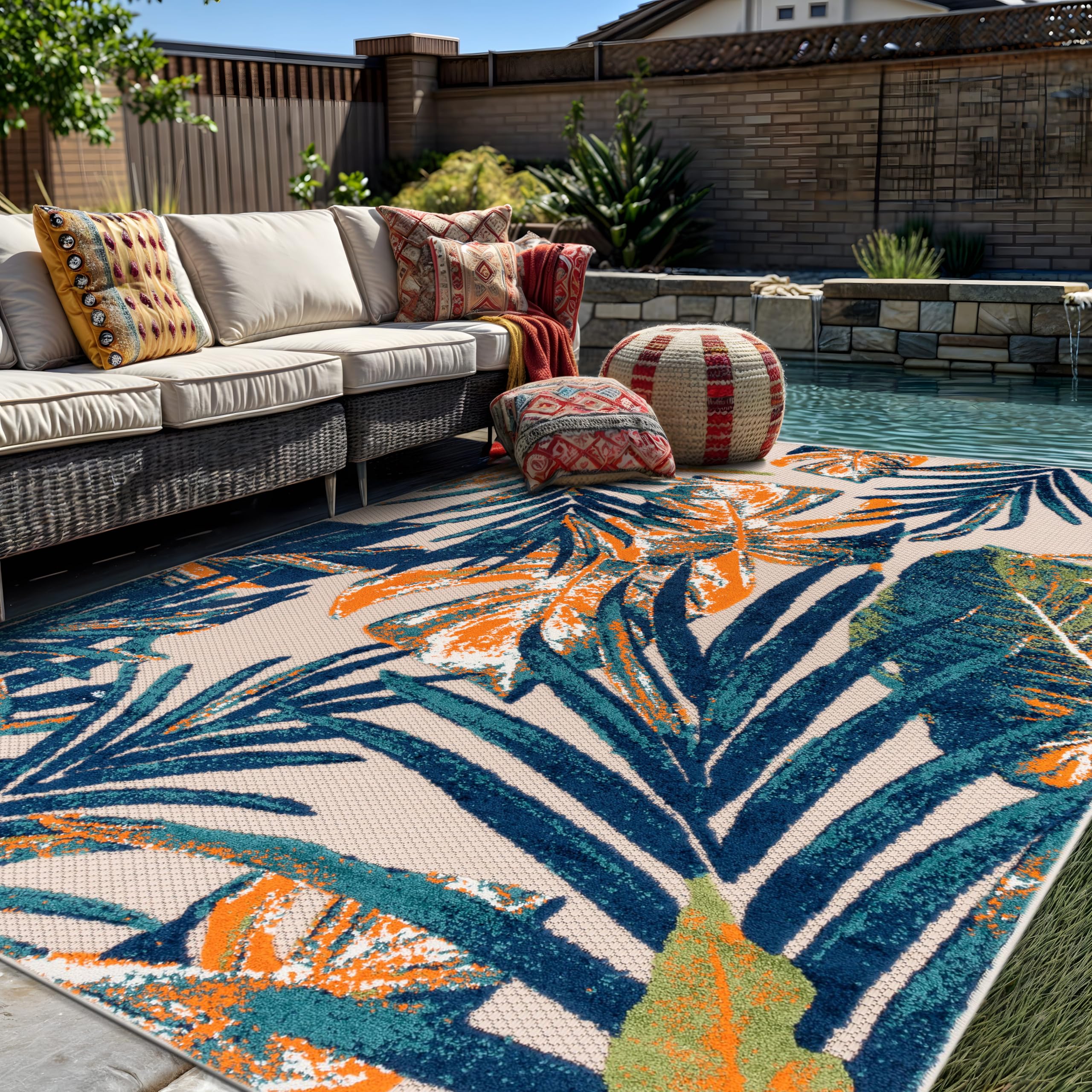 Amazon.com: Rugshop Tropical Floral Leaves Indoor/Outdoor Area Rug