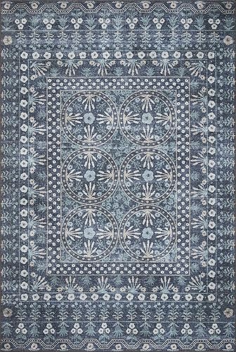 Miniatura 3 de Rifle Paper Co. x Loloi Maison Collection MAO-03 - Alfombra redonda color azul roseta de 5 pies x 5 pies