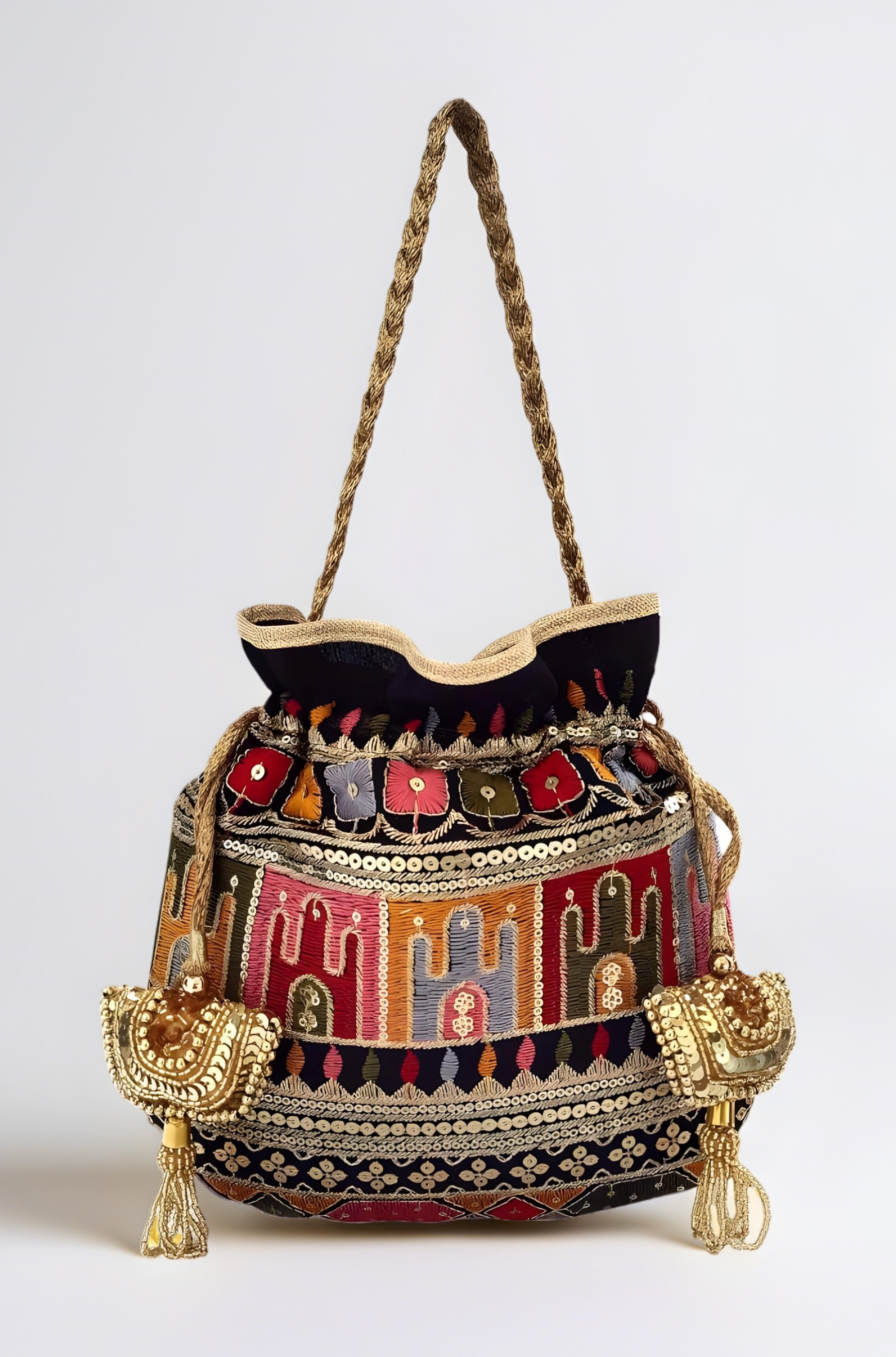 DUCHESS Embroidered Potli Bag for Women | Traditional Ethnic Potli Pouch with Golden Latkan | Stylish Bridal Handbag for Wedding, Party & Festive | Ideal Gift for Ladies & Girls