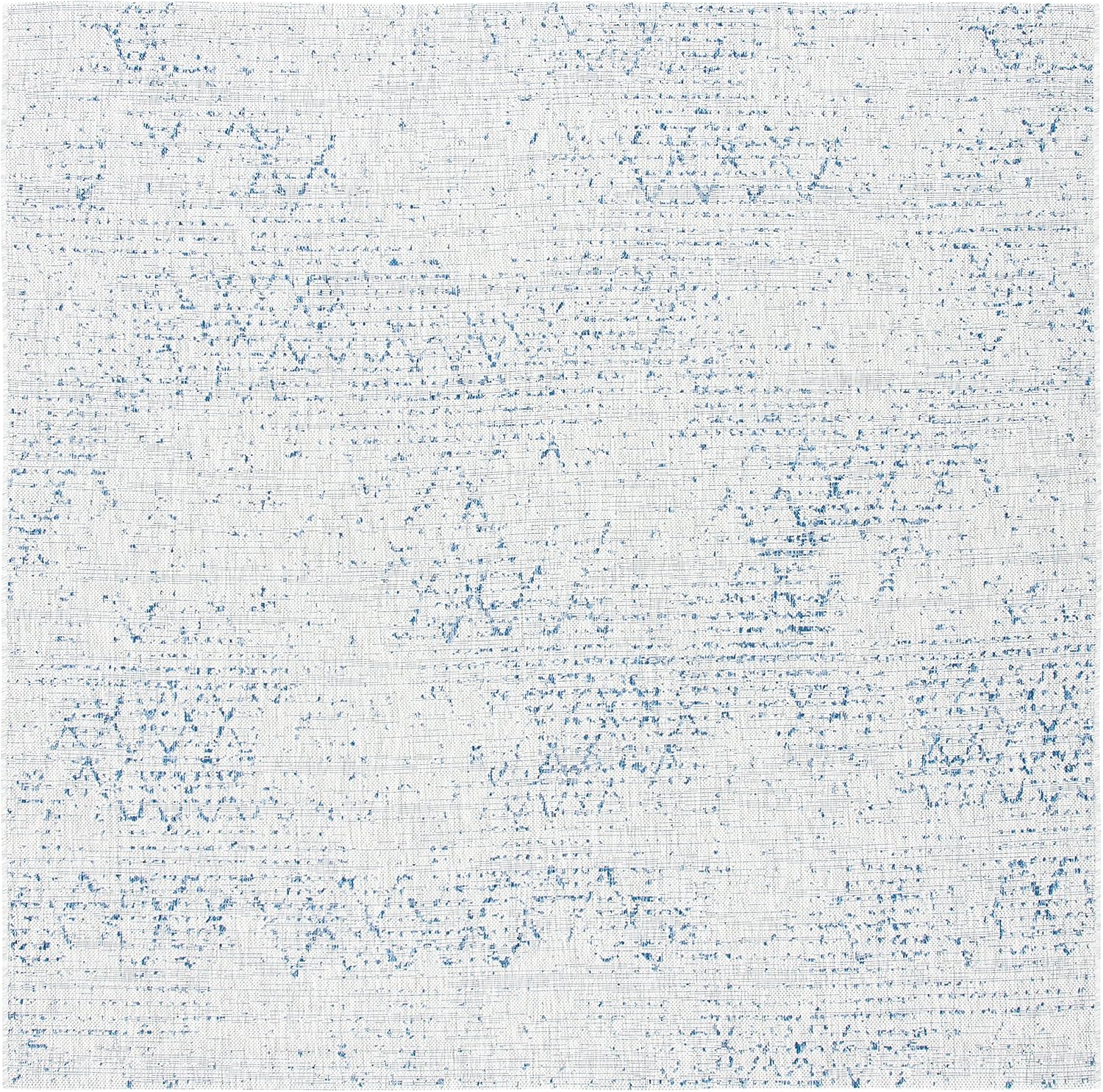 SAFAVIEH Washable Rug Outdoor Courtyard Collection - 6'7" Square, Grey & Navy, Non-Shedding & Easy Cleaning, Ideal for Patio, Backyard, Mudroom (CY8385-36812)