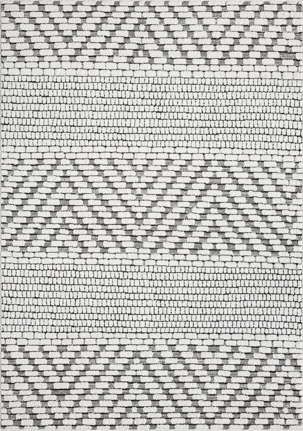 Abani Nomad Cream & Grey Area Rug 8' x 10' for Living Room, Bedroom - Zig Zag Pattern - Durable & Easy to Clean