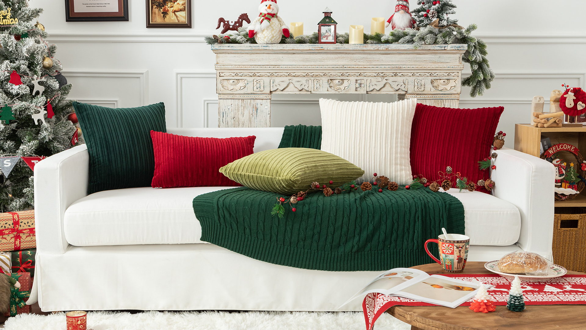 COCOPLOCEUS 1 federa per cuscino decorativa in velluto rosso, 61 x 61 cm, motivo natalizio, per divano e letto