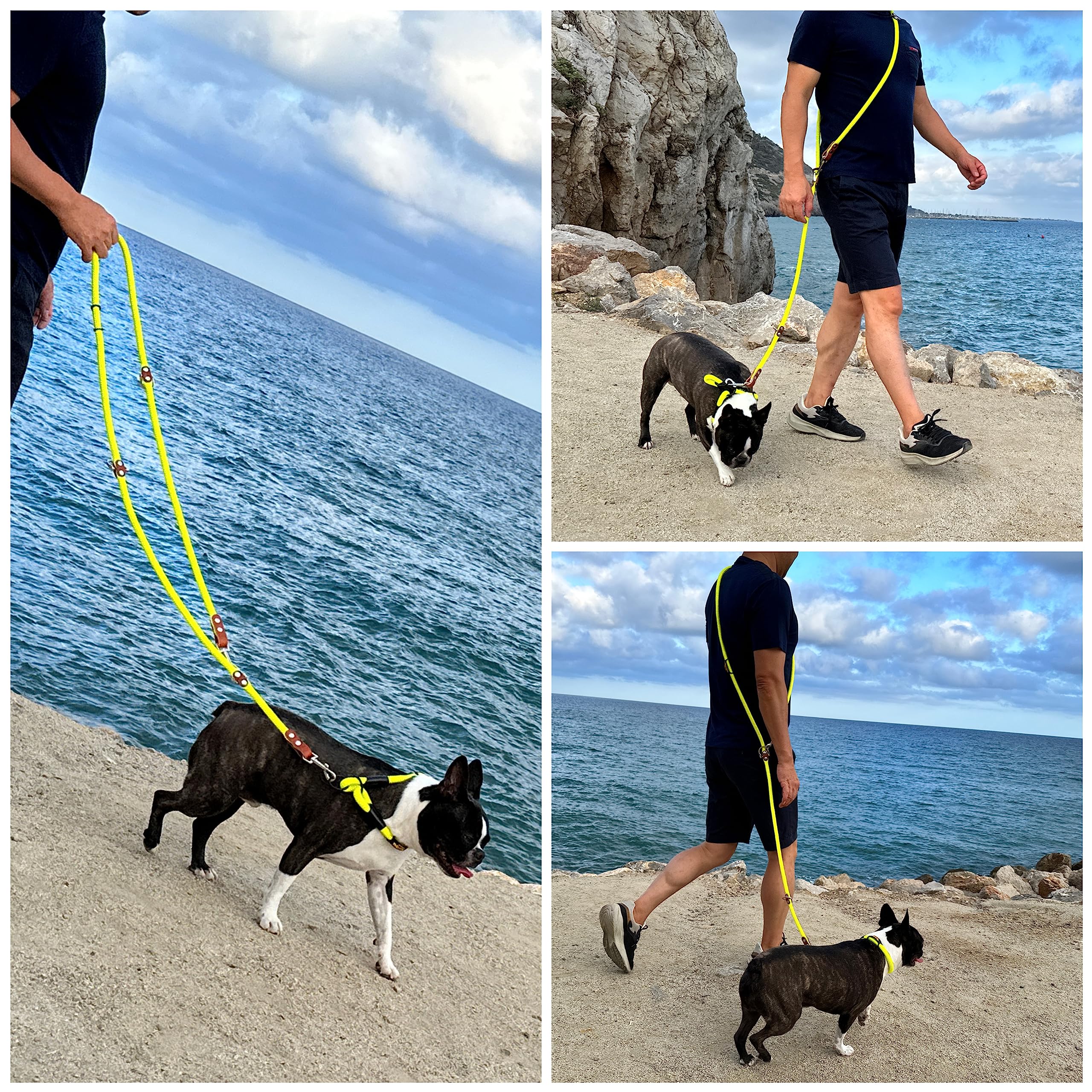 Hands Free Dog Lead. Double Ended, MultiFunction, Multiposition, for 2 Dogs, Small Medium Large. Rope and Leather - Image 4