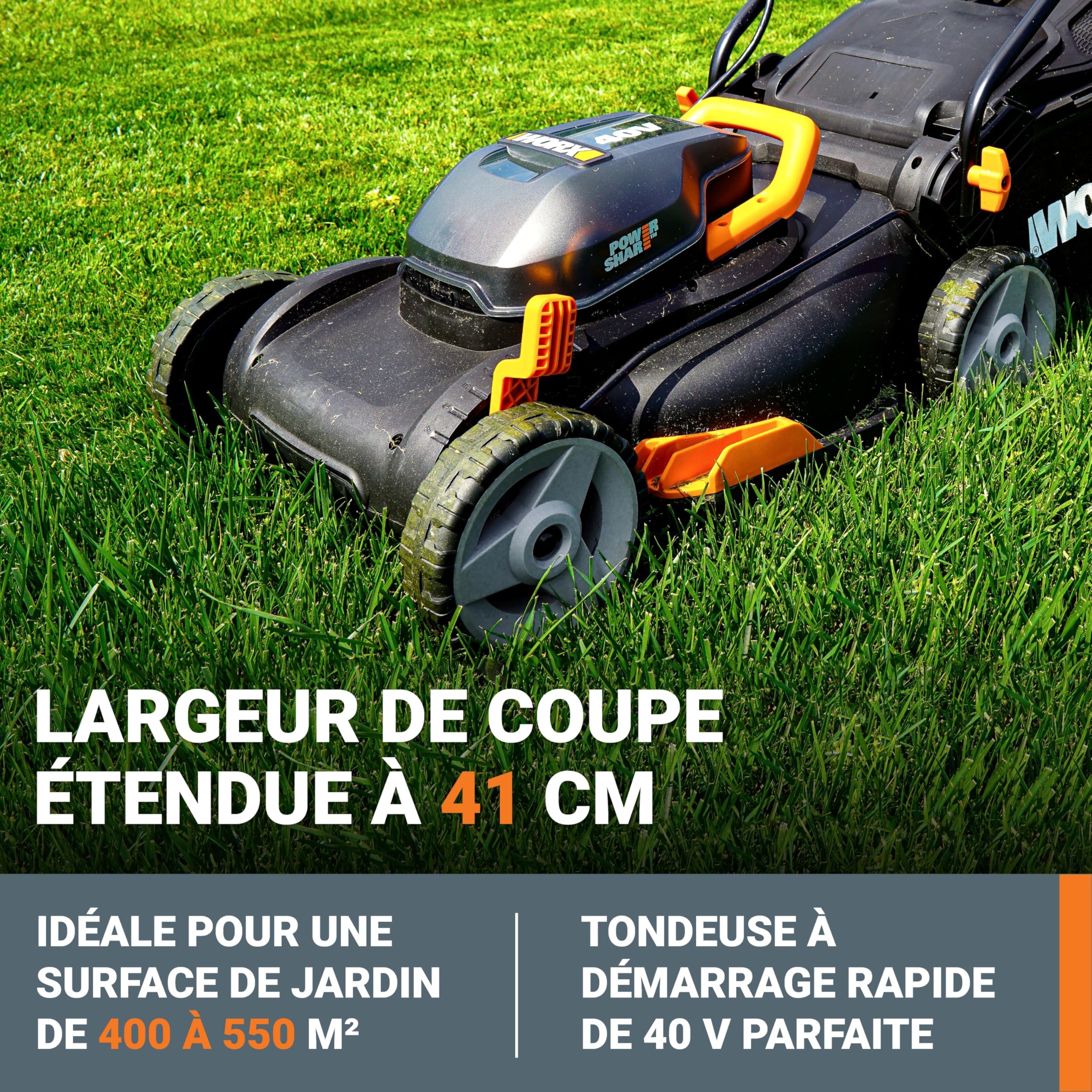 WORX Tondeuse à Gazon sans Fil 40V(2 x 20V) Max WG734E 40cm jusqu'à 500m²