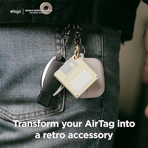 Miniatura 4 de elago Funda de disquete compatible con Apple AirTag, llavero de protección contra caídas (llaves de pista, monederos), Blanco Clásico