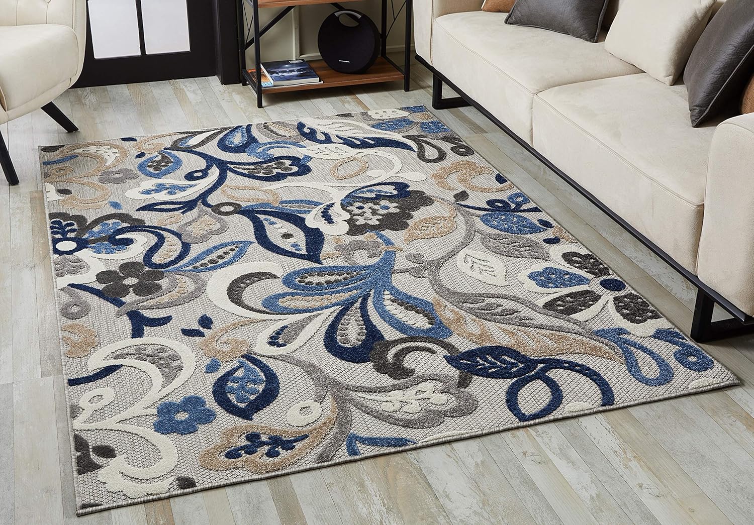 NEW HOME Speak Mid-Century Floral Indoor/Outdoor Area Rug - Blue 3'3" x 4'11" Blue 3'3" x 4'11" (Rectangular)