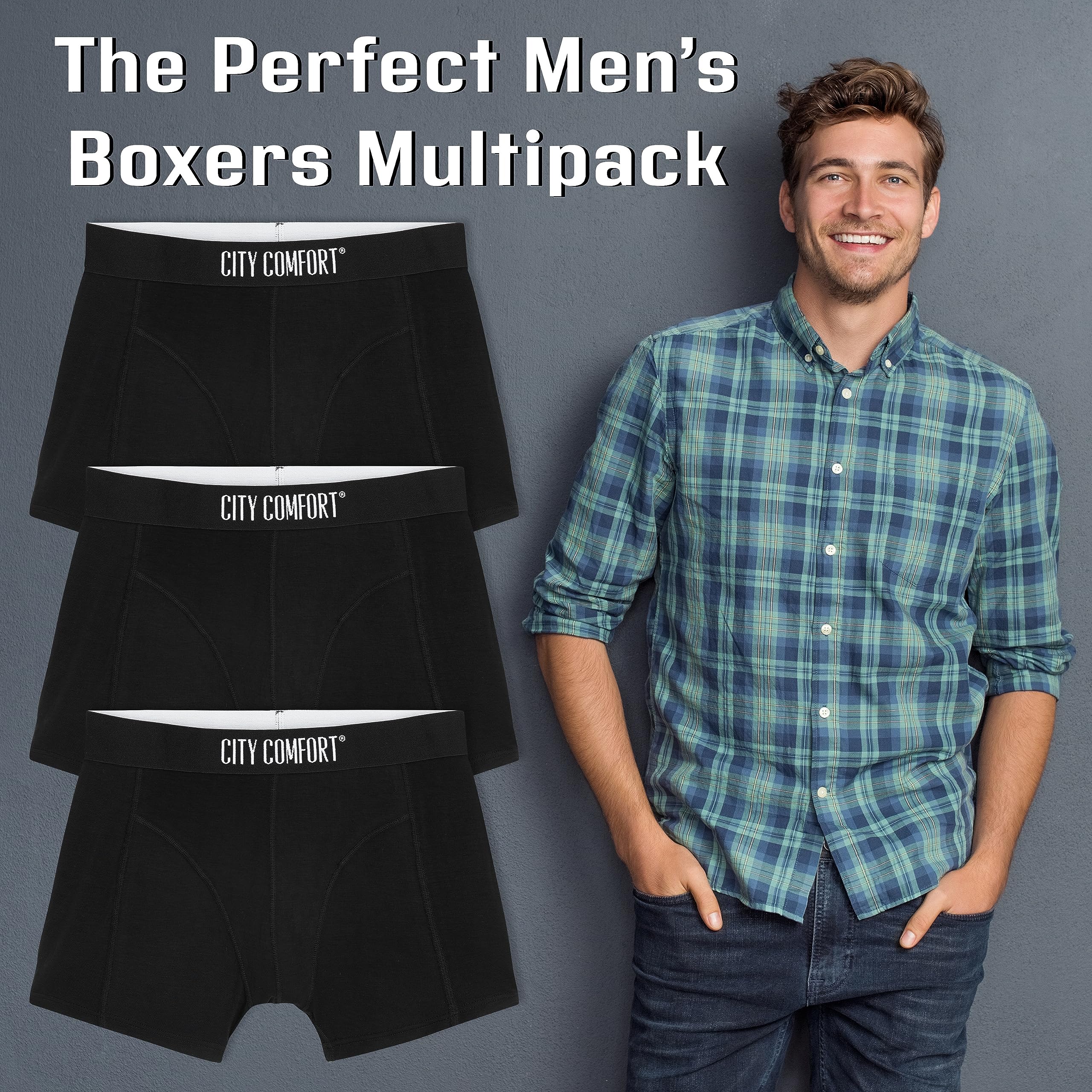 CityComfort Boxer Uomo - Mutande Uomo Pacco da 3 Boxer Taglie Forti Uomo S-4XL Intimo Uomo Ragazzo Elasticizzato Set Boxer Bamboo Comodo e Traspirante Colori Assortiti