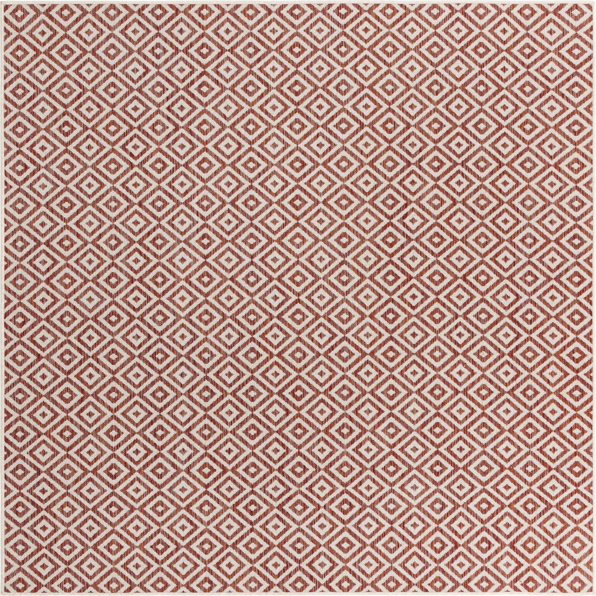 Unique Loom Jill Zarin Outdoor Collection Area Rug - Costa Rica (7' 10'' Square, Rust Red/ Ivory)