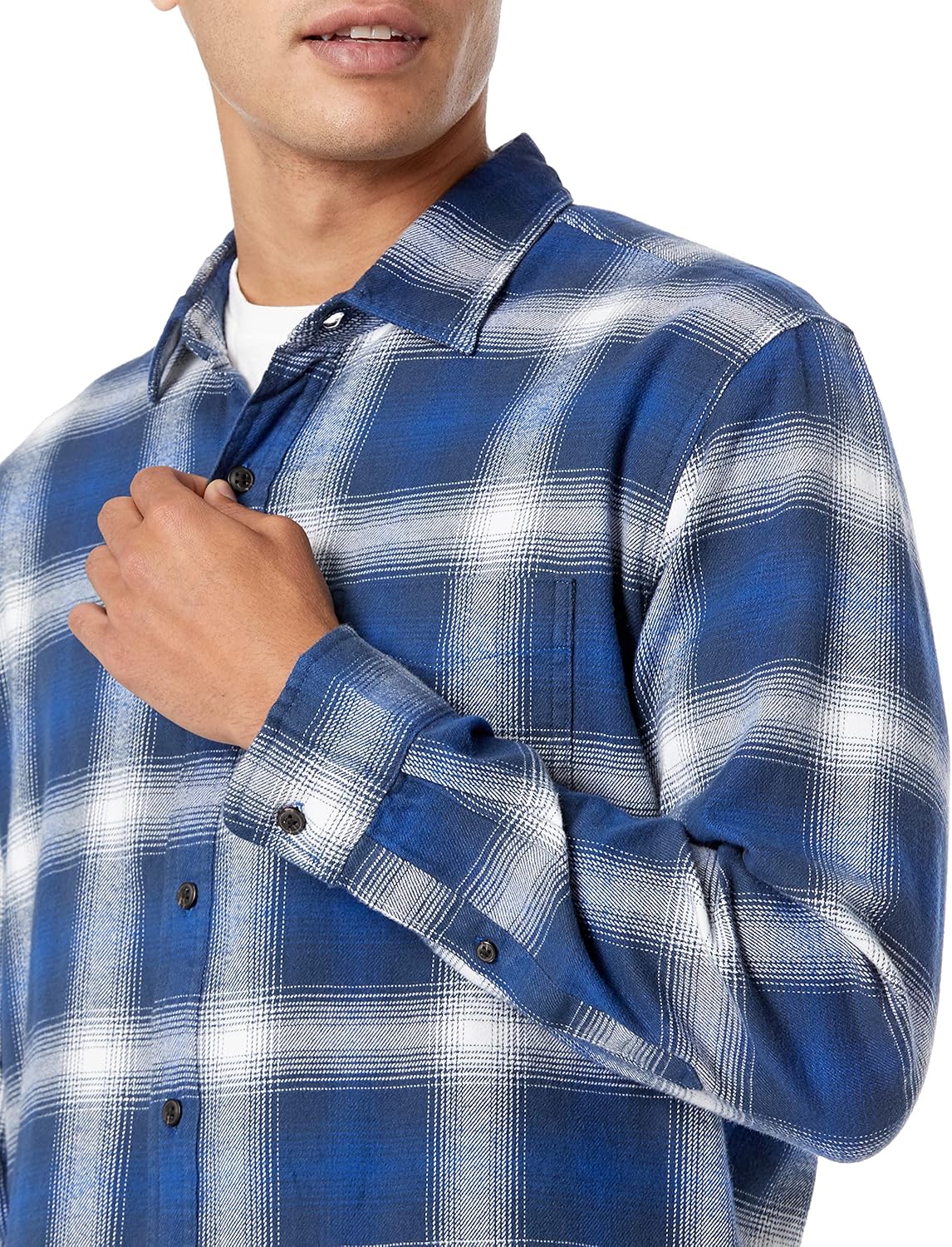 Amazon Essentials Men's Long-Sleeve Flannel Shirt (Available in Big & Tall) X-Small Blue, Ombre/Plaid