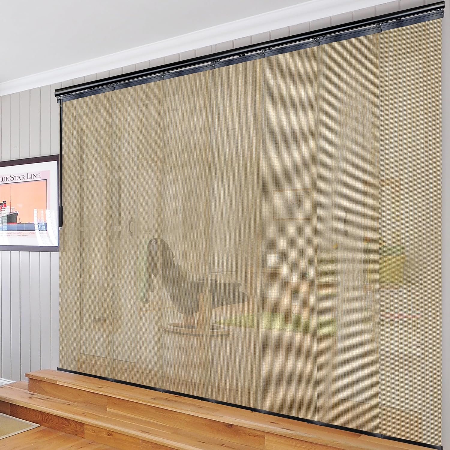 A&F Rod Décor - Nora 7-Panel Single Rail Black Panel Track Extendable 110"-153" W x 94" H, Panel Width 23.5"