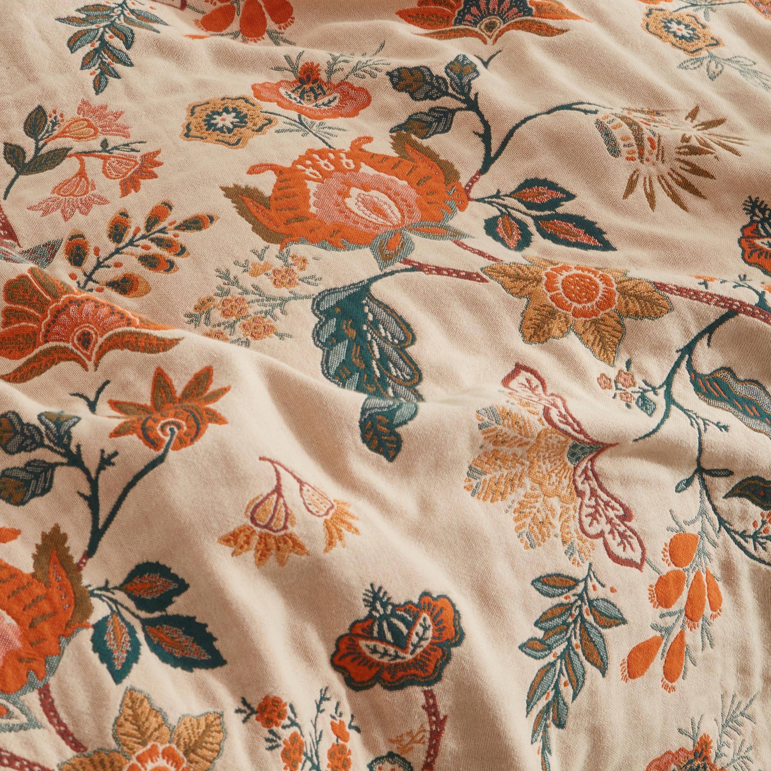 SE SOFTEXLY Boho Decke 100% Baumwolle – Doppelseitige Musselin Tagesdecke 150x200cm, Kuschelige Sofadecke & Bettüberwurf, Aesthetic Design, Ideal für Wohnzimmer & Schlafzimmer, Orange/Grün