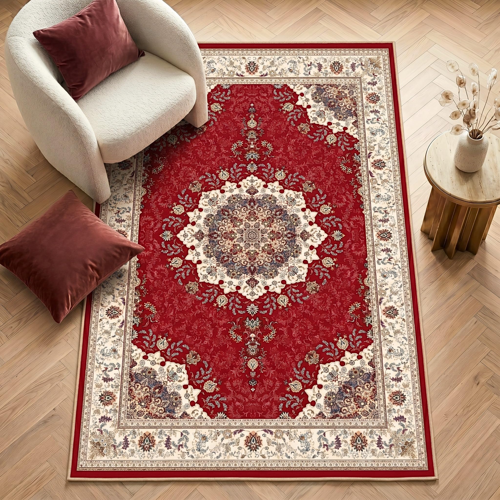 Imperium Homeware Machine Washable Rug, 80x150cm, Non-Slip Backing, Short Pile, Non-Shedding, Pet-Friendly — Area Rug for Living Room & Bedroom, Heritage Red — image 1